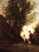camille corot A Nymph Playing with Cupid(Salon of 1857) oil painting on canvas